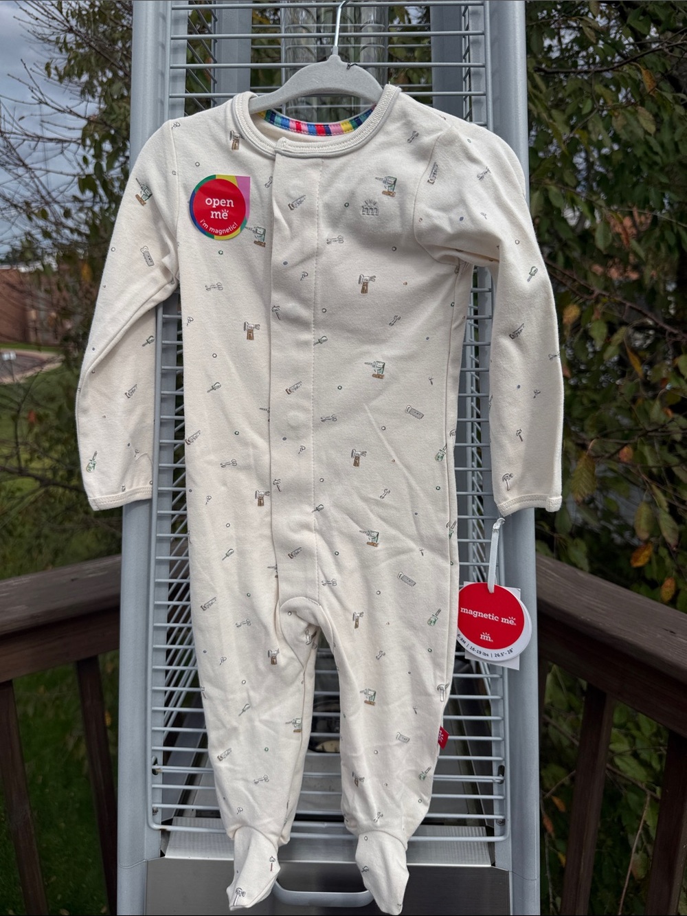 Magnetic Me Cream Footed Baby One-Piece with Neutral Tiny Print